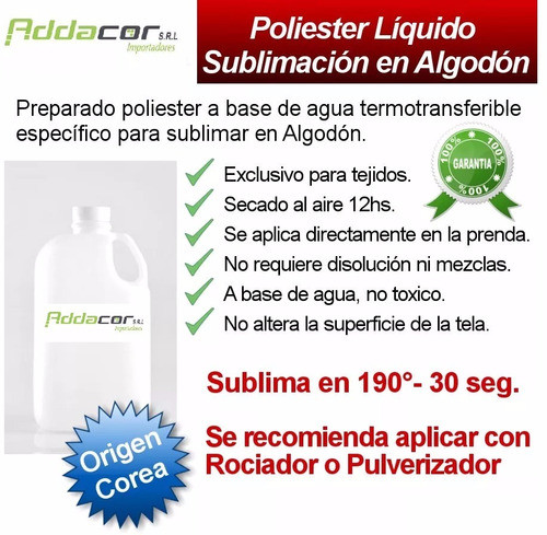 Polyester Liquido Sublimacion 100% Algodon Importado X100 Ml 1
