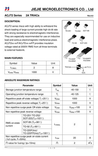 Triac Universal Acjt210 - Sot223 - 2a 1000v (pack X 5) 1