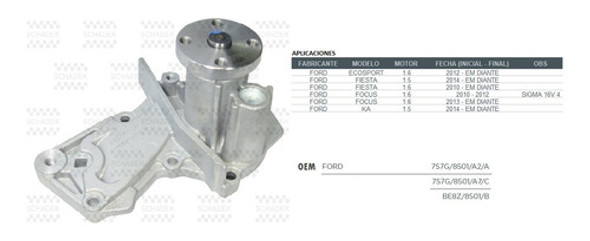 Bomba De Agua Ford Fiesta 1.6 05 Ecosport 1.6 12 Sigma 1
