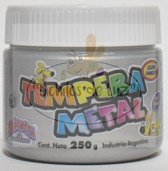 Tempera En Pote Señorita Metalizada Plata X 250gr 0