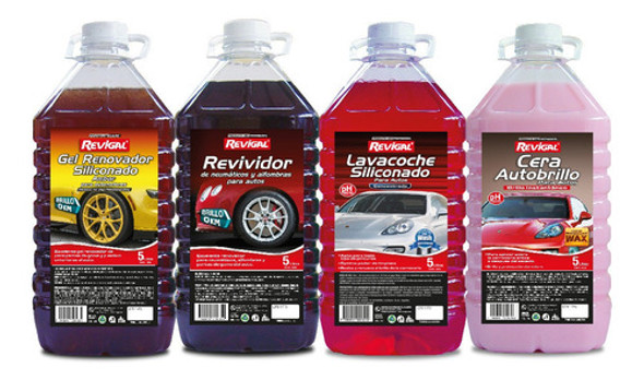 Kit-4 Shampoo Rojo Gel Ambar Autobrillo Y Revividor Revigal 0