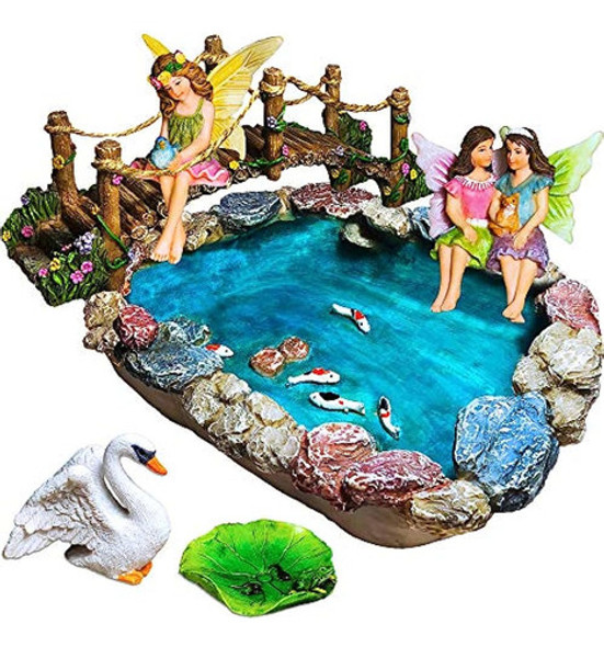 Mood Lab Fairy Garden Fish Pond Kit - Miniature Bridge Juego 0