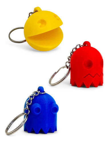 Llaveros X3 Pack 1 Pacman Y 2 Fantasmas Colores A Elección 0