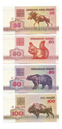 Fk Billete Bielorusia 4 Unidades Serie Animales Sin Circular 0
