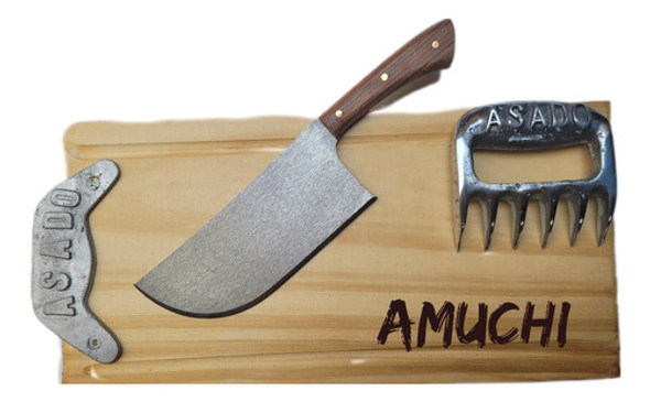 Garra Hacha Inoxidable Kit Asador Tabla Madera 50cm 0 Garra Hacha Inoxidable Kit Asador Tabla Madera 50cm 0