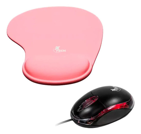 Combo Mouse Cableado Negro + Mousepad  Rosado Xtech Febo 0