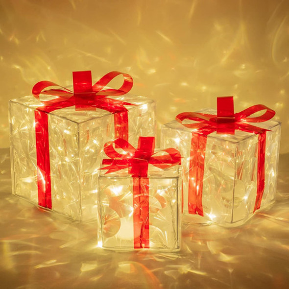 Caja Regalo Navidad Transparente 60leds Blanco Cálido Set X3 1 Caja Regalo Navidad Transparente 60leds Blanco Cálido Set X3 1