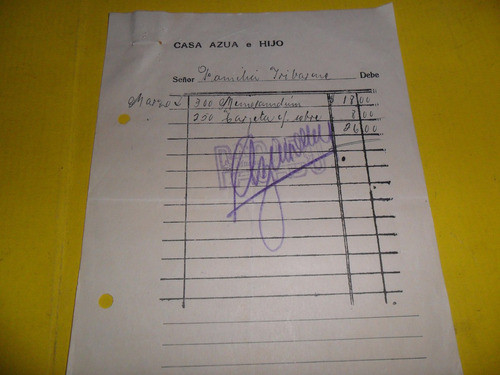 Casa Azua E Hijo Vicuña Mackenna Cordoba F.c.p 1941 Recibo 0