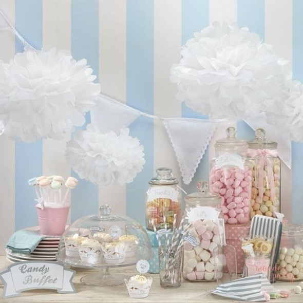 Pompones Papel De Seda Blanco Fiestas Eventos Setx6 15cm 1