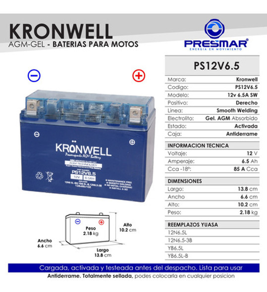 Bateria Kronwell Gel Ytx6.5l / 12n6.5-3b Motomel Xmm 250 1 Bateria Kronwell Gel Ytx6.5l / 12n6.5-3b Motomel Xmm 250 1