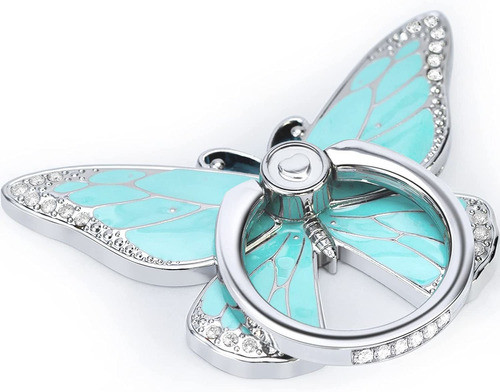 Soporte De Anillo 360 Diseño Mariposa Plateado Y Celeste 0