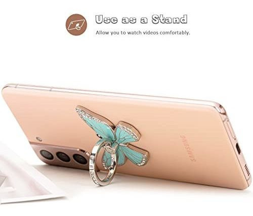 Soporte De Anillo 360 Diseño Mariposa Plateado Y Celeste 1