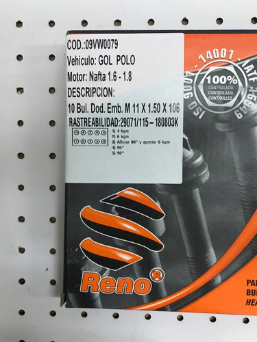 Jueg De Bulones Para Tapa De Cilindro Reno Vw Gol-polo Nafta 1