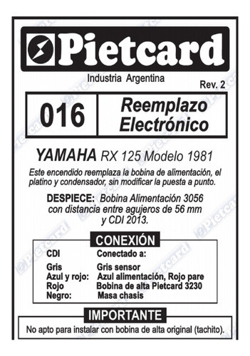 Convertidor Elimina Platino Yamaha Rx125 Cdi + Bobina Pietca 1