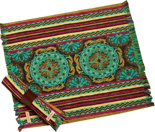 Combo De Camino Y 2 Individuales De Chenille Azulejo 1