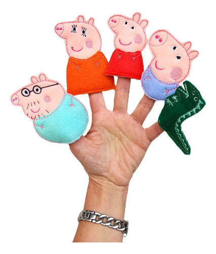 Pack 5 Títeres De Dedo Peppa Pig En Bolsa Bordada Cerdita 1