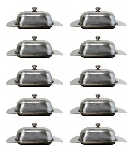 Set X10 Mantequera De Acero Inox 19x12cm Manteca Con Bandeja 0