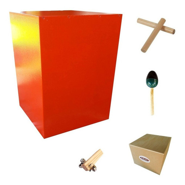 Cajón Peruano Infantil Color Tambor Claves Maraca Cascabel 0