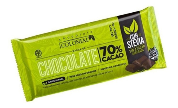 Chocolate Amargo 70% Con Stevia Sin Tacc 100 Gr Colonial 0