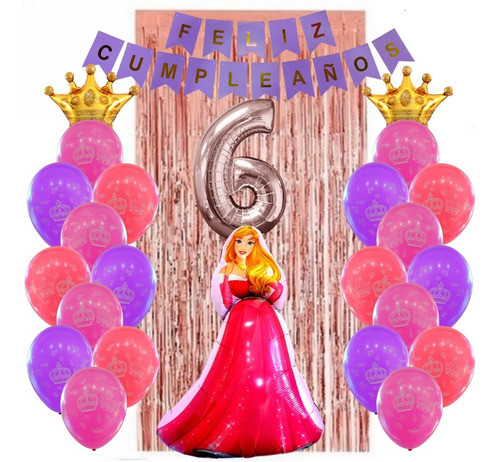 Combo Globos Deco Fiesta Feliz Cumple Princesa 2 0