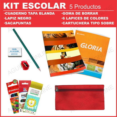 Kit Set Utiles Escolares 5 Productos + Cartuchera Primaria 1