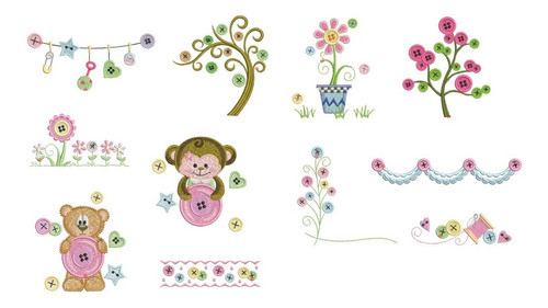 Matrices P/maquinas Bordadoras Flores Osito Botones Guardas 0