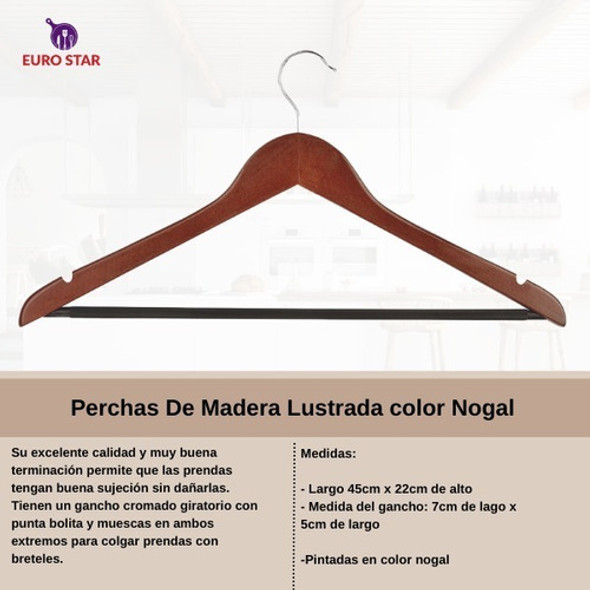 Perchas De Madera Lustrada De Color Nogal Pack X10 Premium 1 Perchas De Madera Lustrada De Color Nogal Pack X10 Premium 1