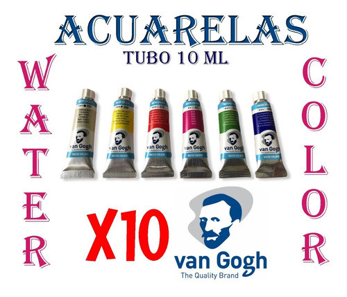10 Acuarelas Van Gogh Tubo 10 Ml Profesional Watercolor 0