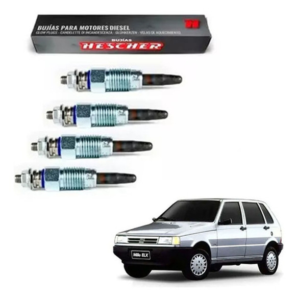 Juego De 4 Calentadores Hescher Fiat Uno 1.7 Diesel 0