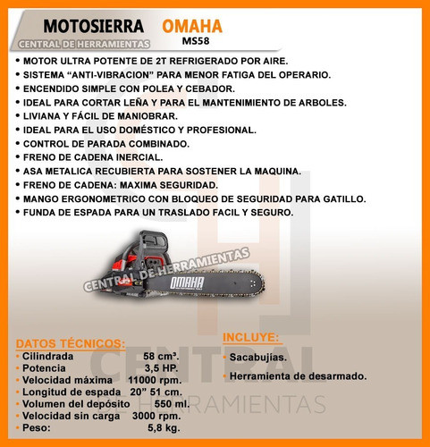 Motosierra Omaha Ms58 Explosion 58cc Nafta Poda Motocierra 1