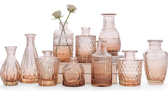 Jarrón De Cogollo De Vidrio Ámbar Set De 10 - Jarrones Peque 0 Jarrón De Cogollo De Vidrio Ámbar Set De 10 - Jarrones Peque 0