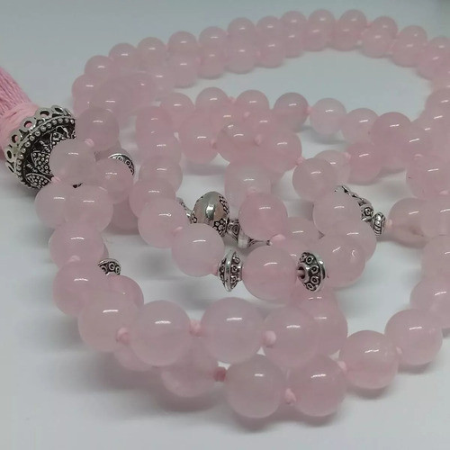 Japa Mala Piedra Natural Cuarzo Rosa 108 Cuentas 8 Mms 1