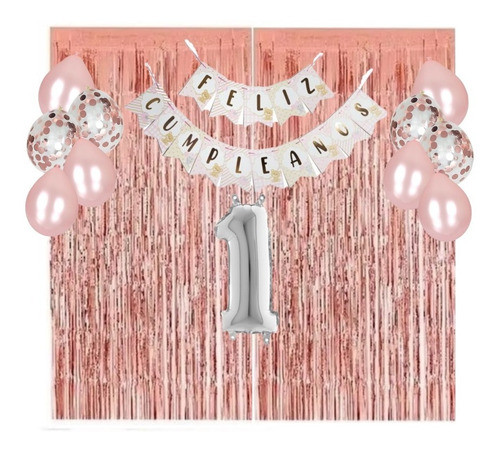 Kit Decoración Cumpleaños - Mi Primer Añito - Rosa Nena 0
