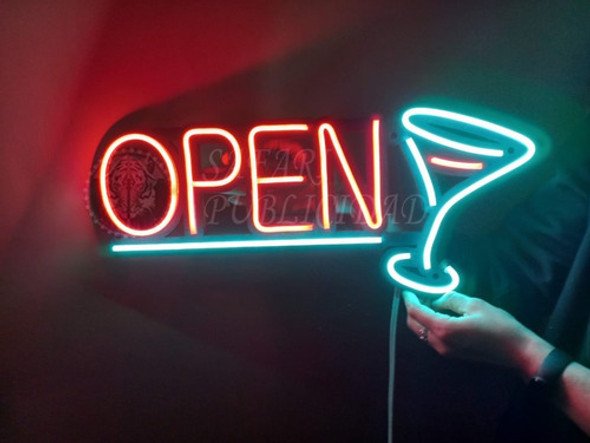 Cartel Neón Led Open + Copa Trago Luminoso - Llamativo - 1