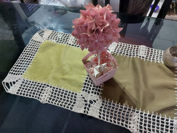 Camino De Mesa En Tela De Tapiceria Y Bordes Tej A Crochet 1