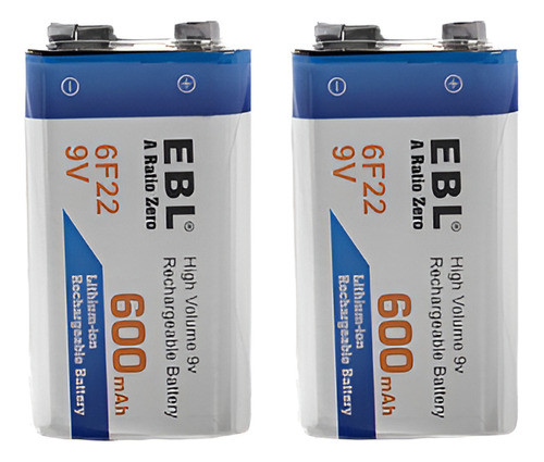 2 Paquete De Ebl 6f22 Alto Volumen 9v 600mah Batería Li-ion 0
