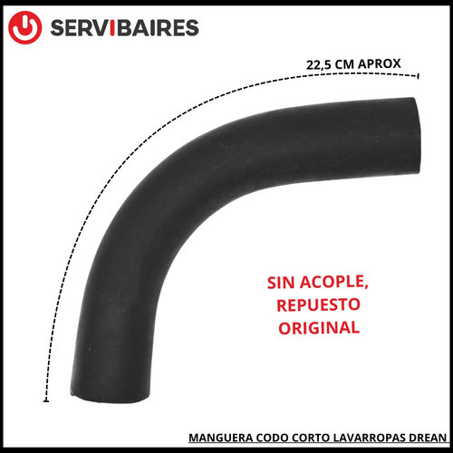 Manguera Codo Corto 22,5cm Lavarropas Drean Original 1