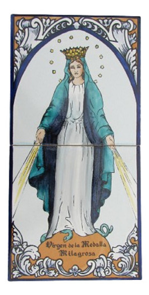 Mayólica Virgen De La Medalla Milagrosa - 2 Azulejos 15 X 30 0 Mayólica Virgen De La Medalla Milagrosa - 2 Azulejos 15 X 30 0