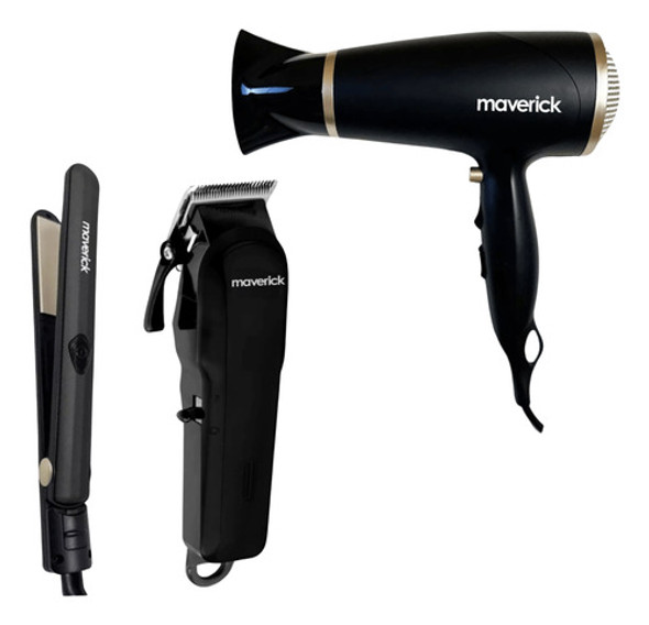 Set Secador Maverick Hd2200 + Planchita + Cortadora Prof 0