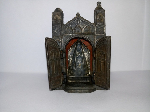 Oratório Antigo De Metal Miniatura Nossa Senhora Aparecida 0