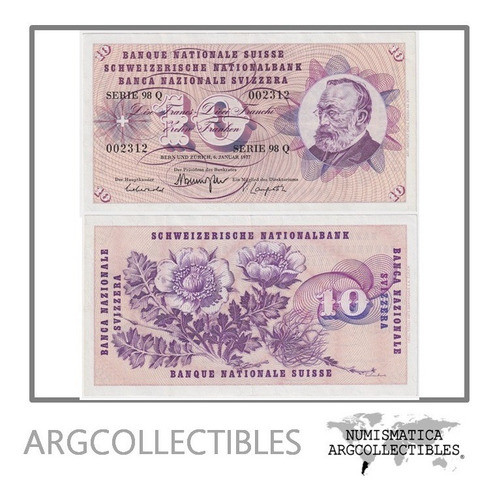 Suiza Billete 10 Francos 1977 P-45u(3) Xf+ 0
