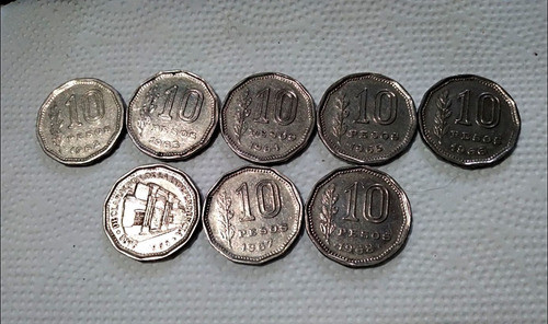 Lote 8 Monedas 10 Pesos 1962 / 68. Resero Argenina Completo 0