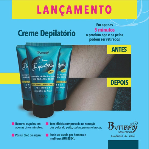 Creme Para Depilação 5 Minutos Buterfly Cosméticos 150gr 1