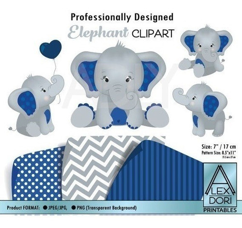 Papeles Y Cliparts Png Elefantes Azules 1 Kit Imprimible 1