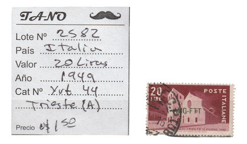 Lote2582 Italia Trieste (a) 20 Liras Año 1949 Yvt# 44 0