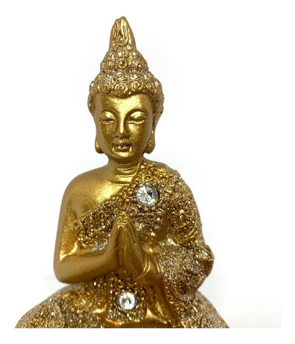 Incensário Vareta Vela Buda Dourado Brilhante Meditando 11cm 1