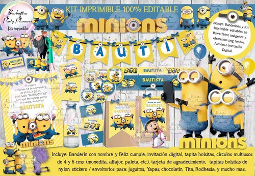 Kit Imprimible Candy Bar Minions 100% Editable 0