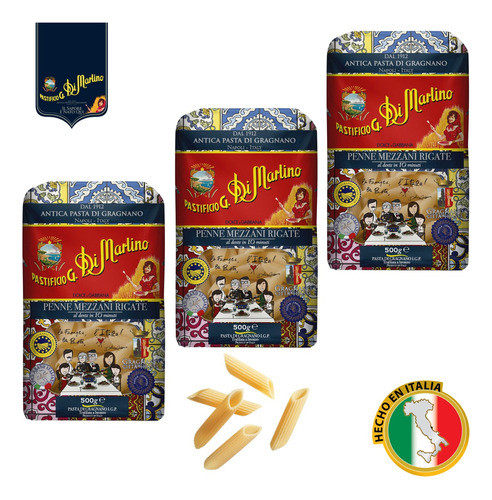 Pasta Italiana Gourmet Penne Rigate Di Martino - Pack X 3 1