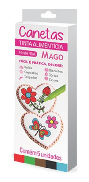 Kit 5 Canetas Alimentícias Mago - Escreva E Decore Doces 0