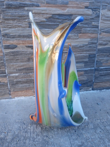 Centro De Mesa En Vidrio Colores Retro Impecable 0